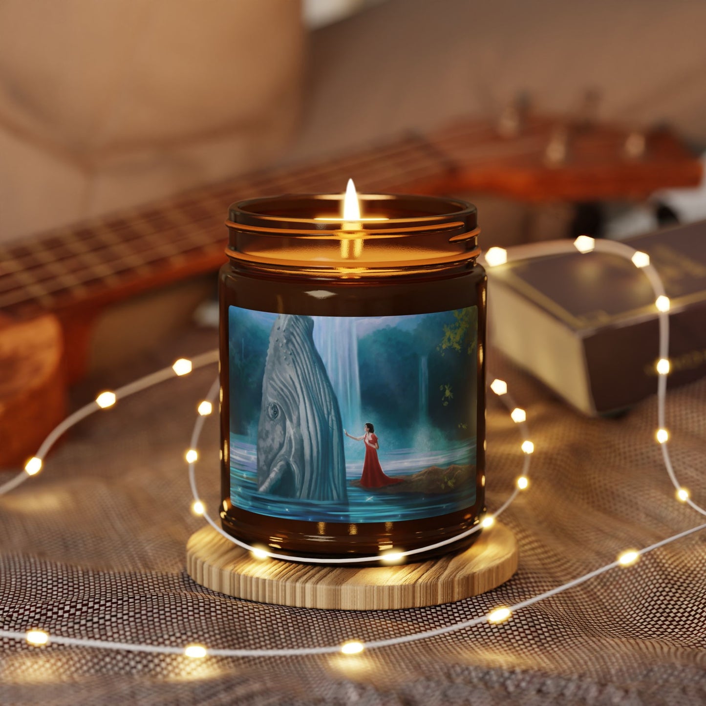 Soy Candle — Mystical Waterfall Scene (Amber Jar, Scented)