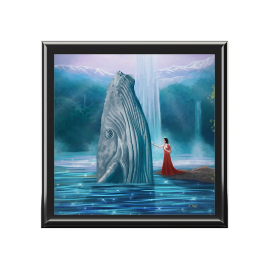 Whale of Wonder Jewelry Box — Mystical Ocean Keepsake with Woman and Waterfall
