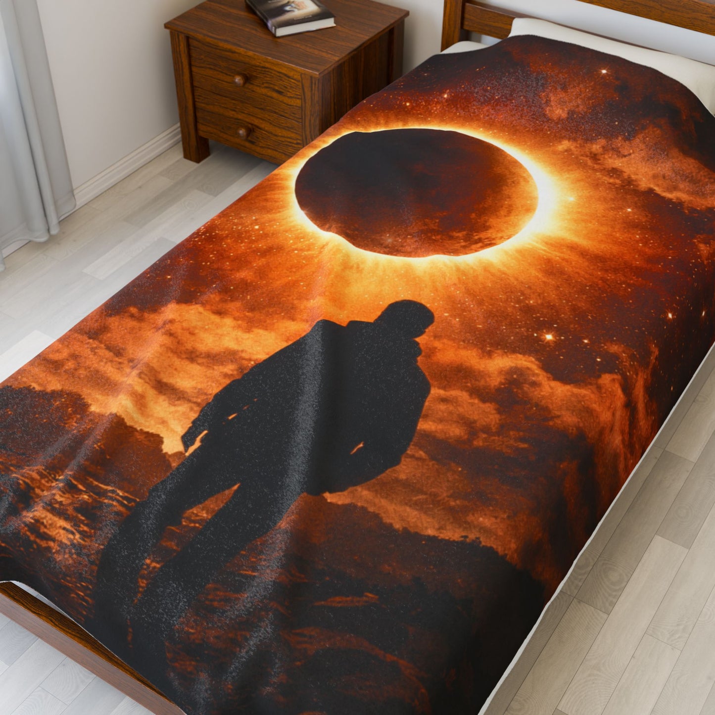 Velveteen Plush Blanket - Solar Eclipse Silhouette Throw (Astronomy & Space Lover Gift)