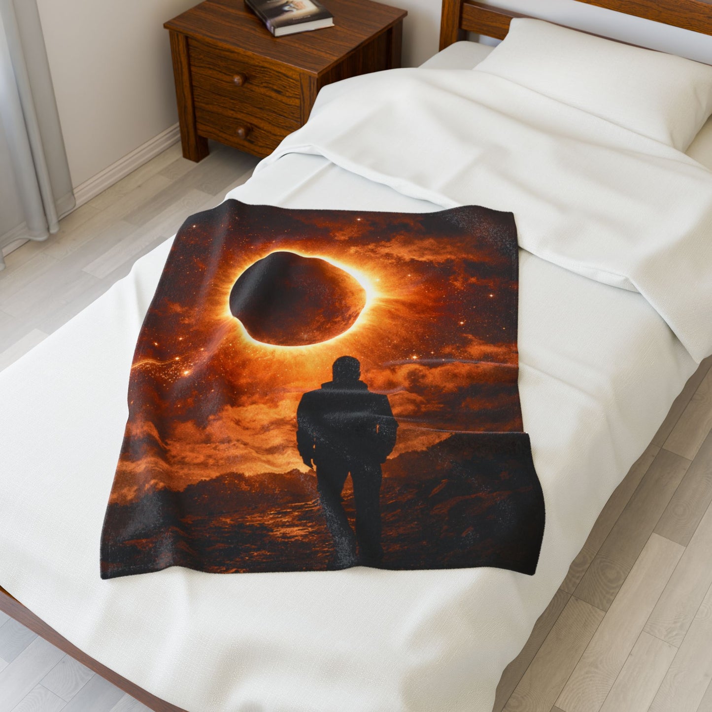 Velveteen Plush Blanket - Solar Eclipse Silhouette Throw (Astronomy & Space Lover Gift)
