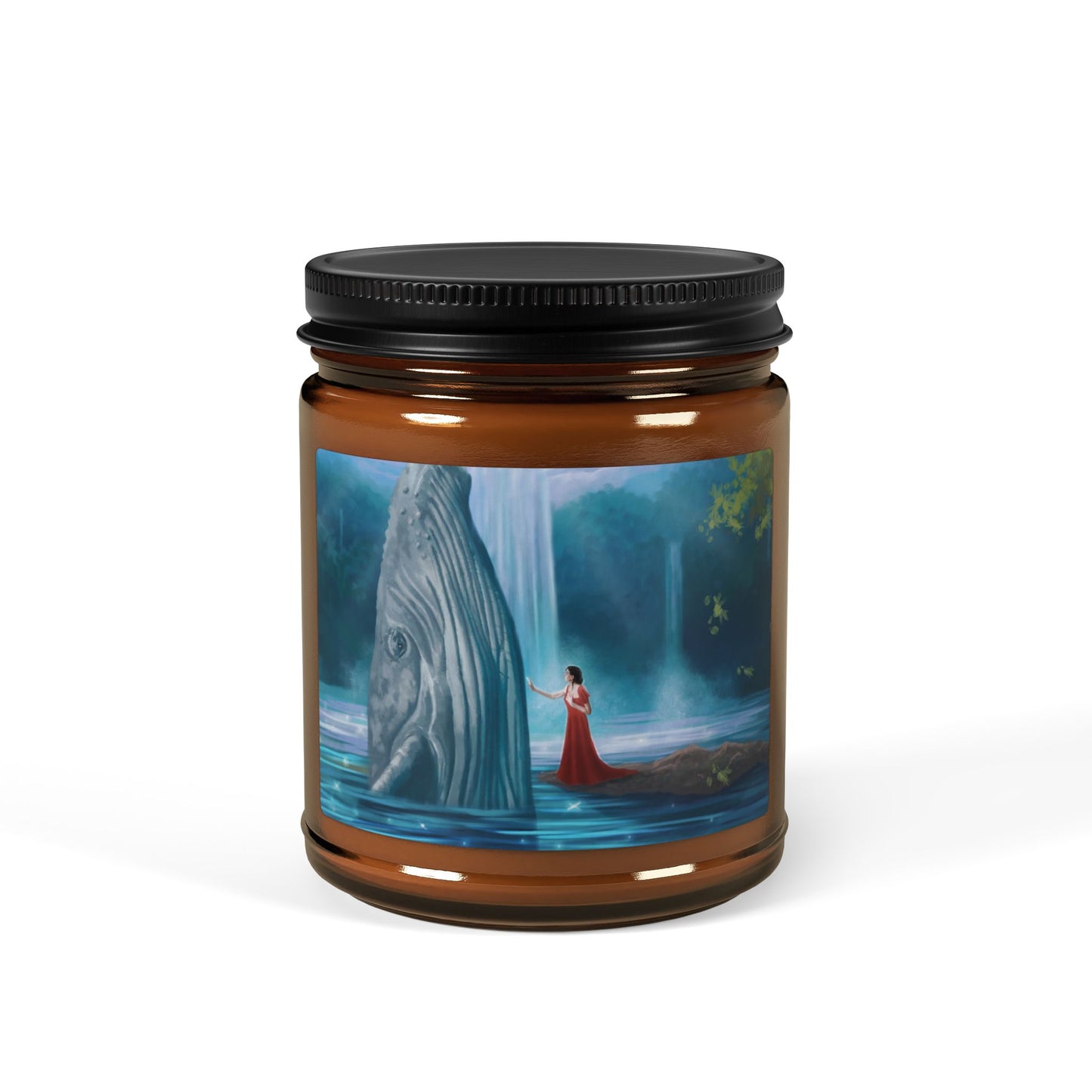 Soy Candle — Mystical Waterfall Scene (Amber Jar, Scented)