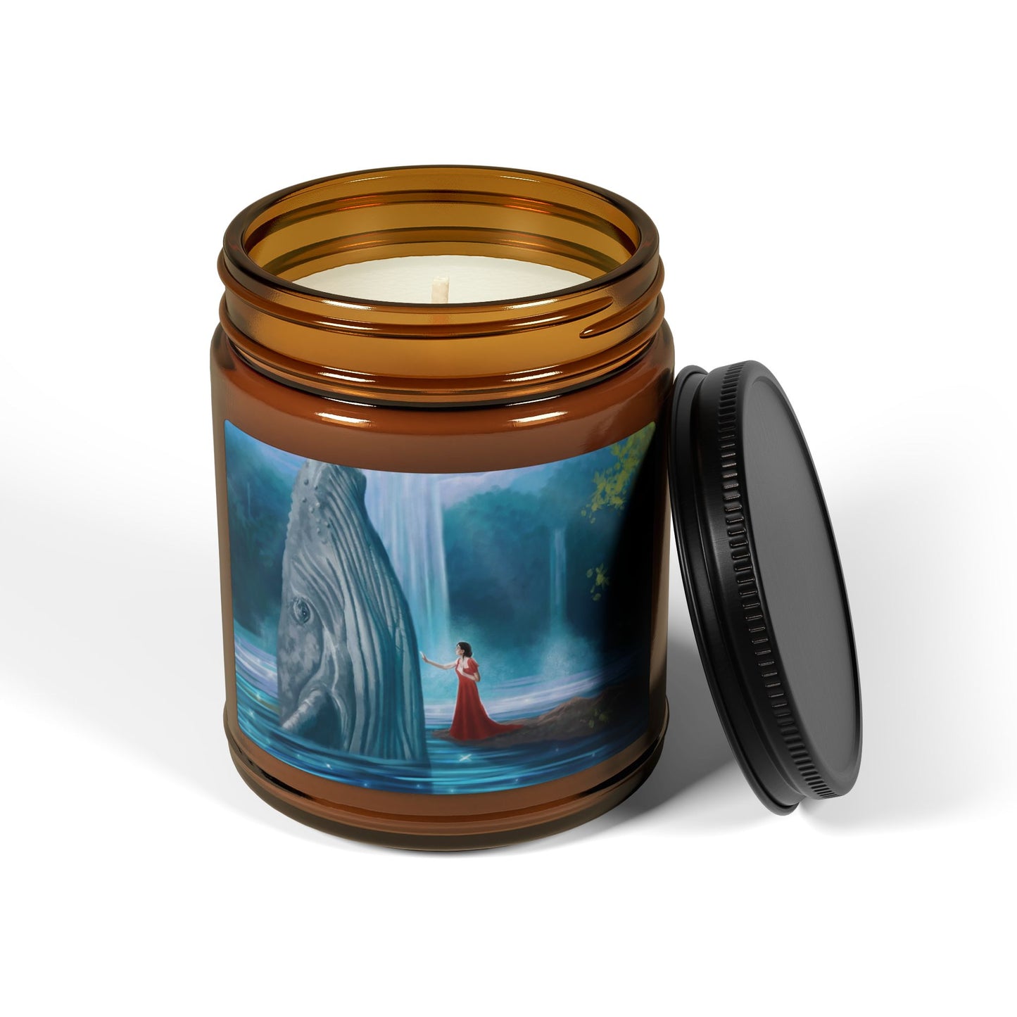 Soy Candle — Mystical Waterfall Scene (Amber Jar, Scented)