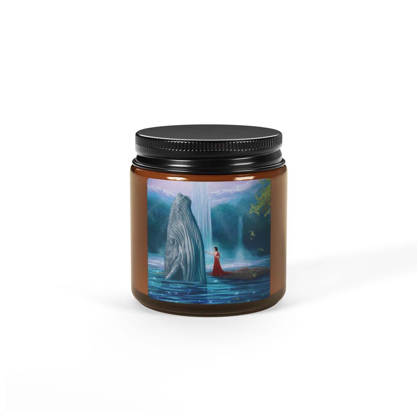 Soy Candle — Mystical Waterfall Scene (Amber Jar, Scented)