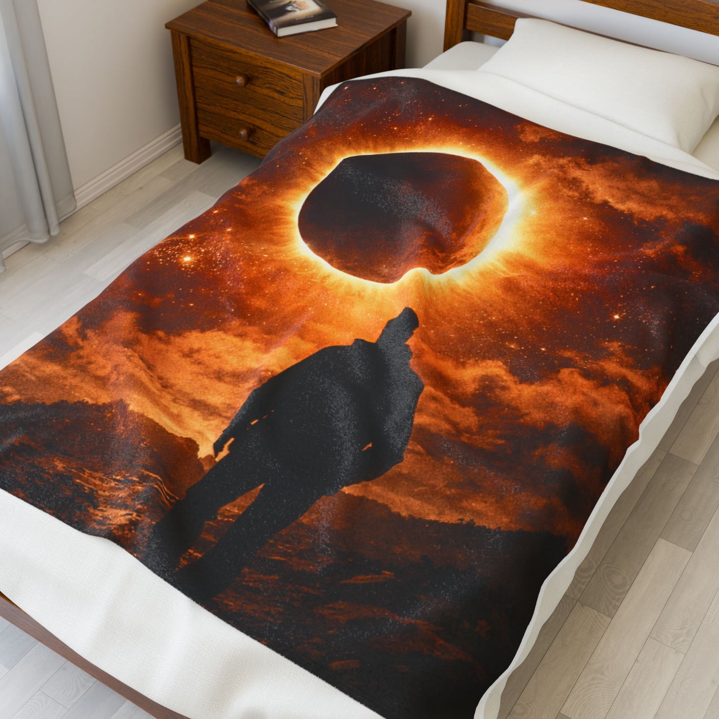 Velveteen Plush Blanket - Solar Eclipse Silhouette Throw (Astronomy & Space Lover Gift)