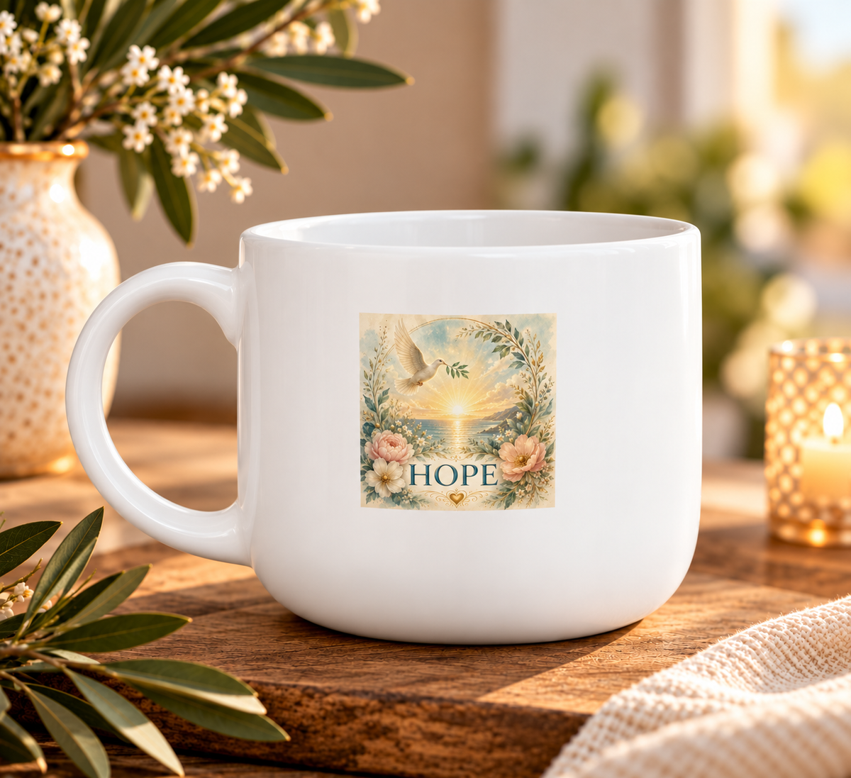 White Ceramic Latte Mug, 25oz - Hope'