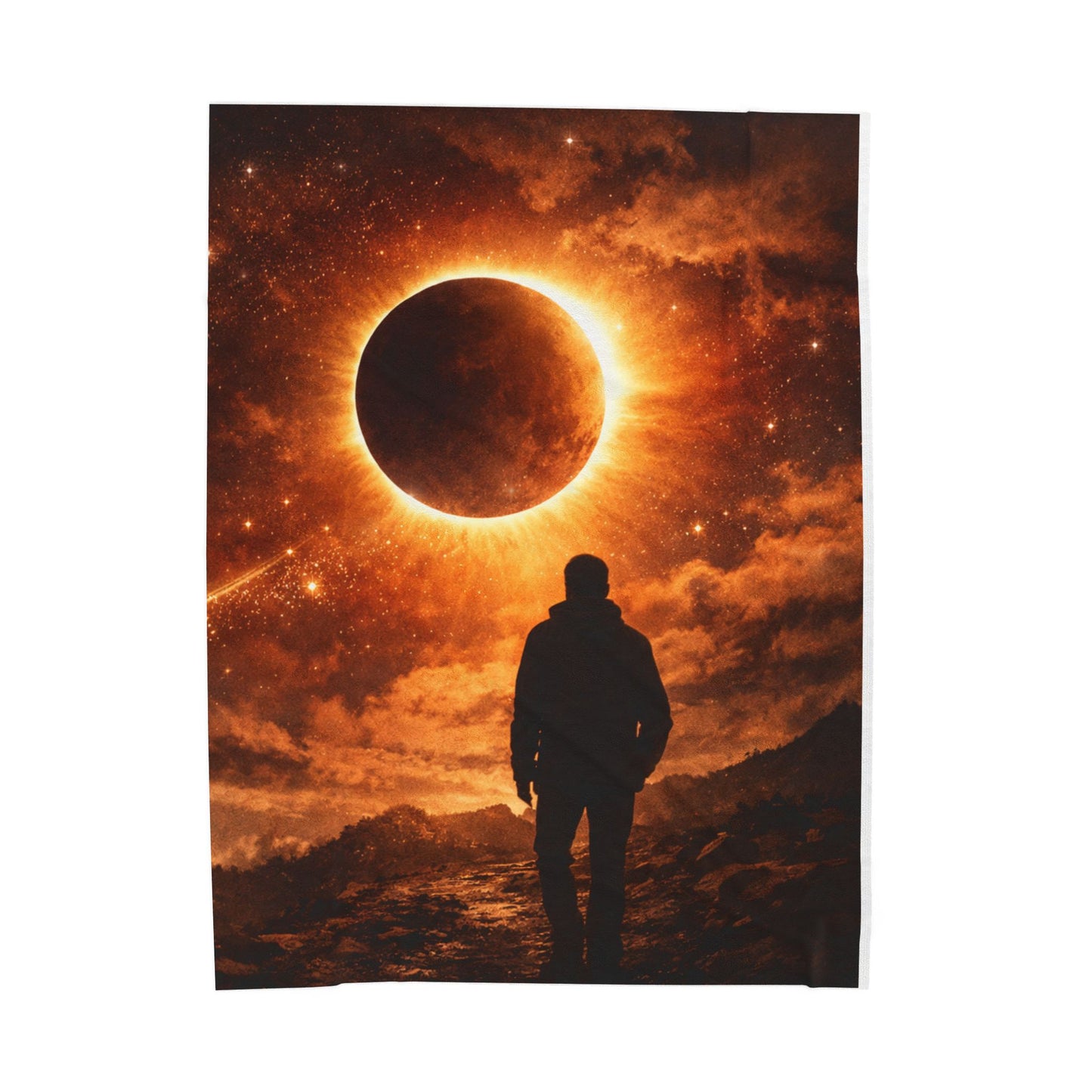 Velveteen Plush Blanket - Solar Eclipse Silhouette Throw (Astronomy & Space Lover Gift)