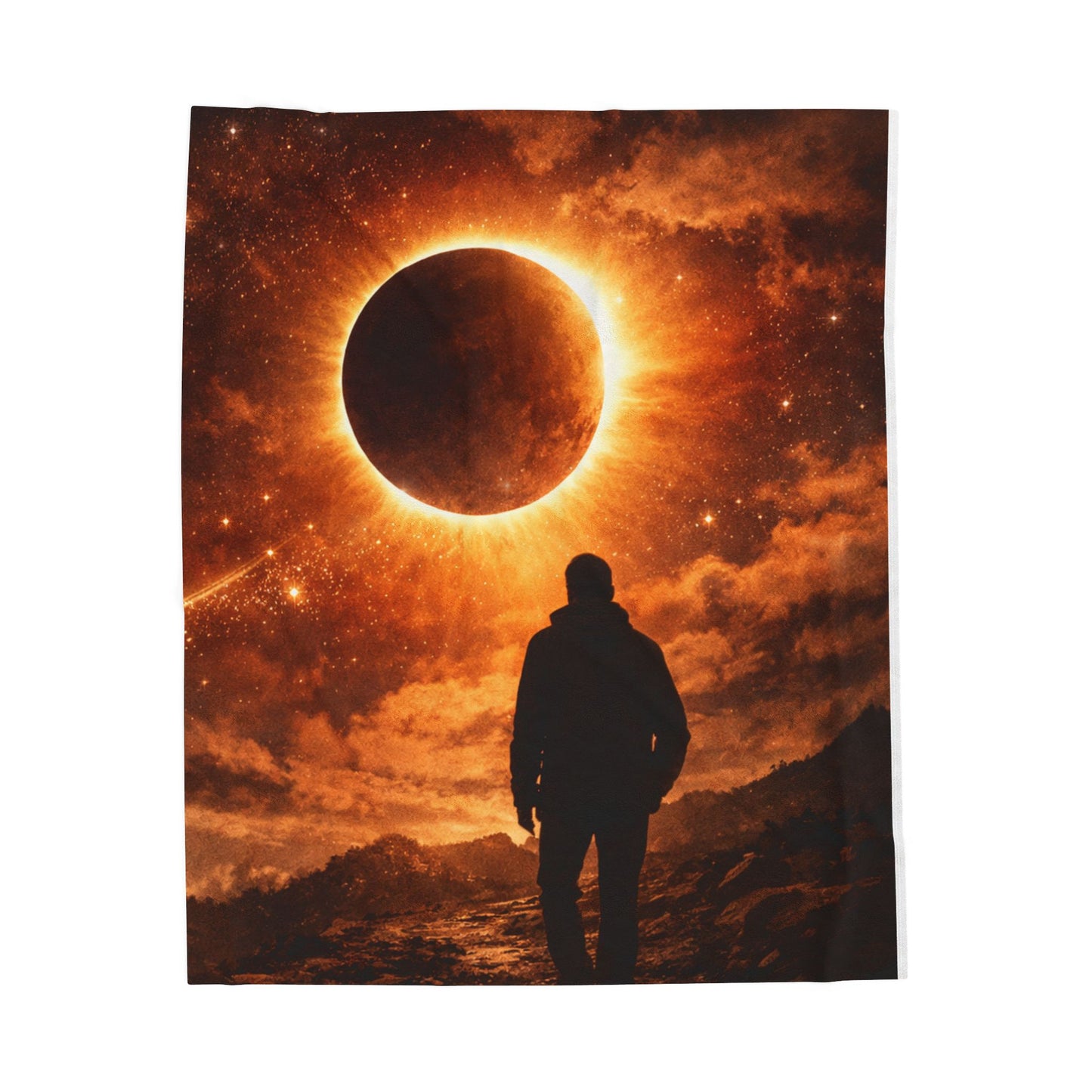 Velveteen Plush Blanket - Solar Eclipse Silhouette Throw (Astronomy & Space Lover Gift)