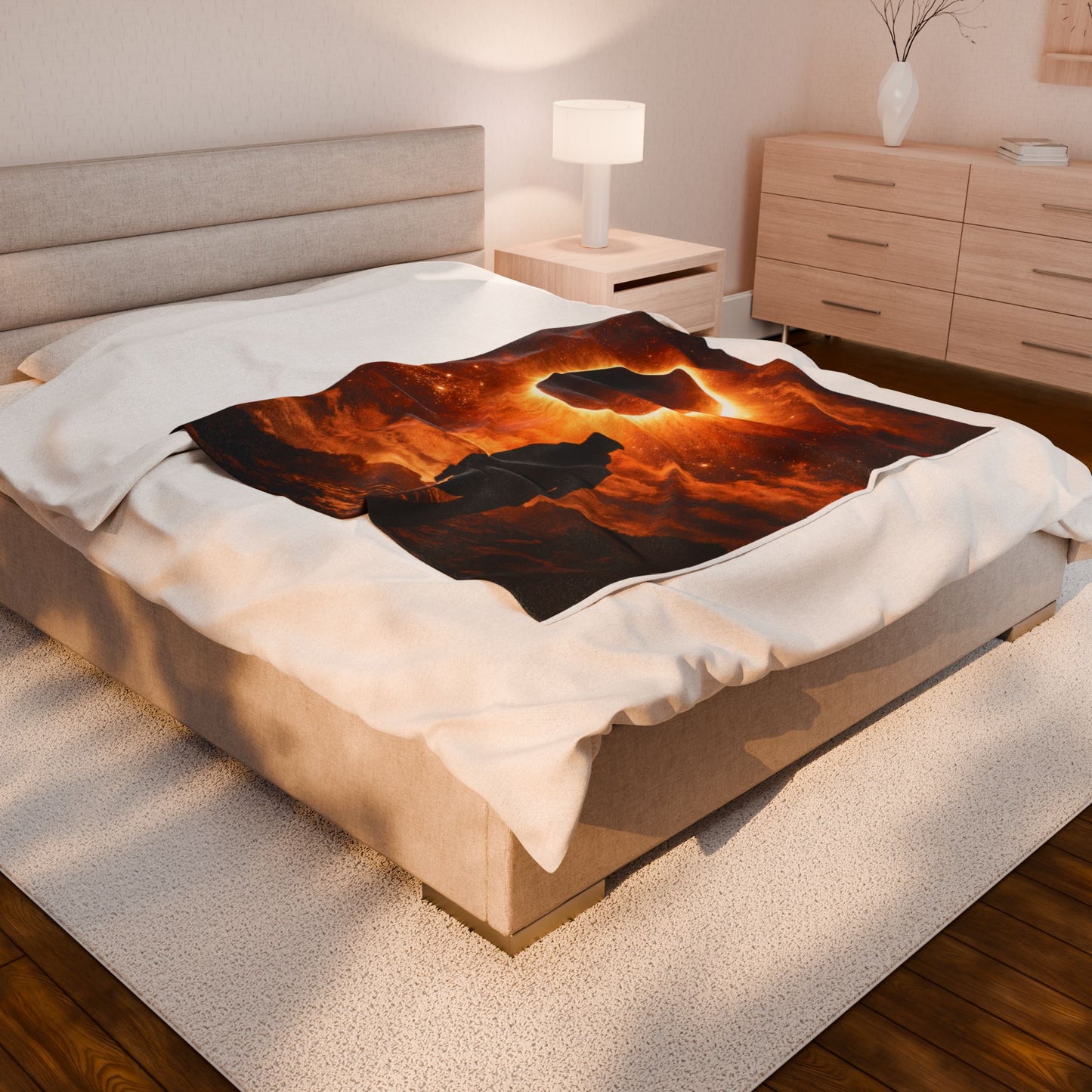Velveteen Plush Blanket - Solar Eclipse Silhouette Throw (Astronomy & Space Lover Gift)