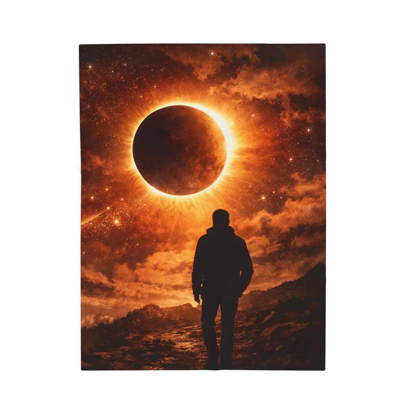 Velveteen Plush Blanket - Solar Eclipse Silhouette Throw (Astronomy & Space Lover Gift)