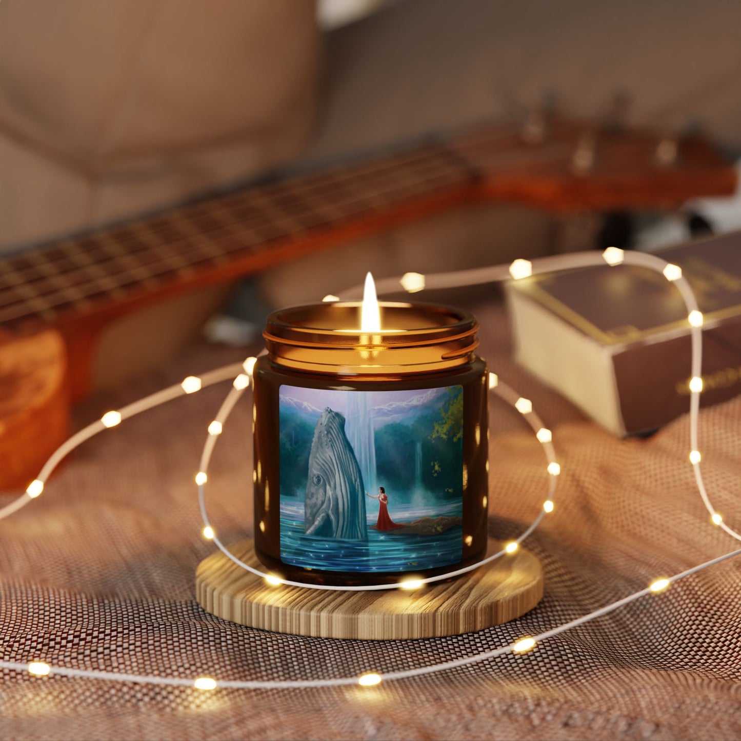 Soy Candle — Mystical Waterfall Scene (Amber Jar, Scented)
