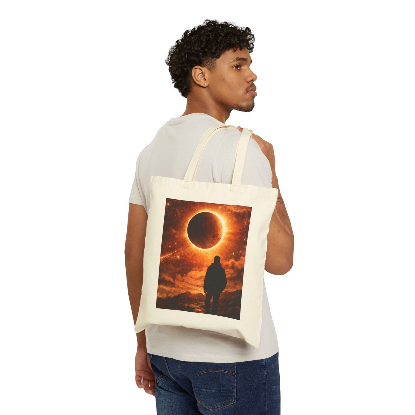 Solar Eclipse Canvas Tote Bag — Cosmic Eclipse Silhouette Beach & Grocery Tote