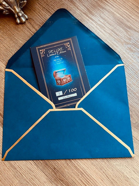 Box Set Limited Edition of the Mystical Tarot of the Saints. Premium gift containing  gold edges linen tarot cards, altar cloth, art prints